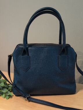 Fossil Lana Navy Blue Leather Satchel with Removable Strap